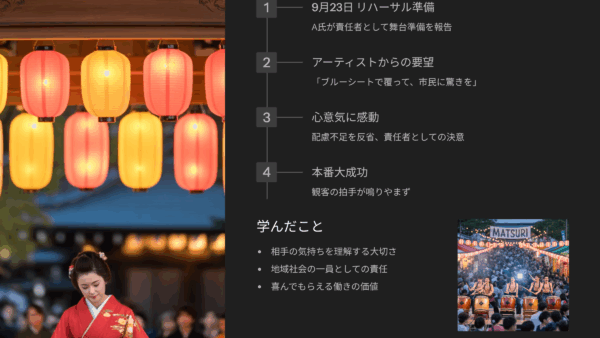 ひとり朝礼9月23日【職場の教養】祭りのリハーサル